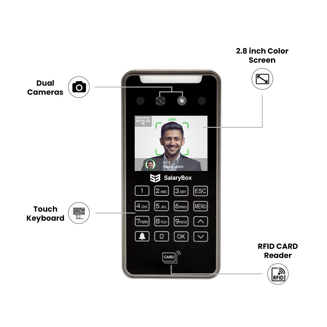 SalaryBox FaceScan Pro - AI Face Recognition Attendance & Access Control with Inbuilt WiFi