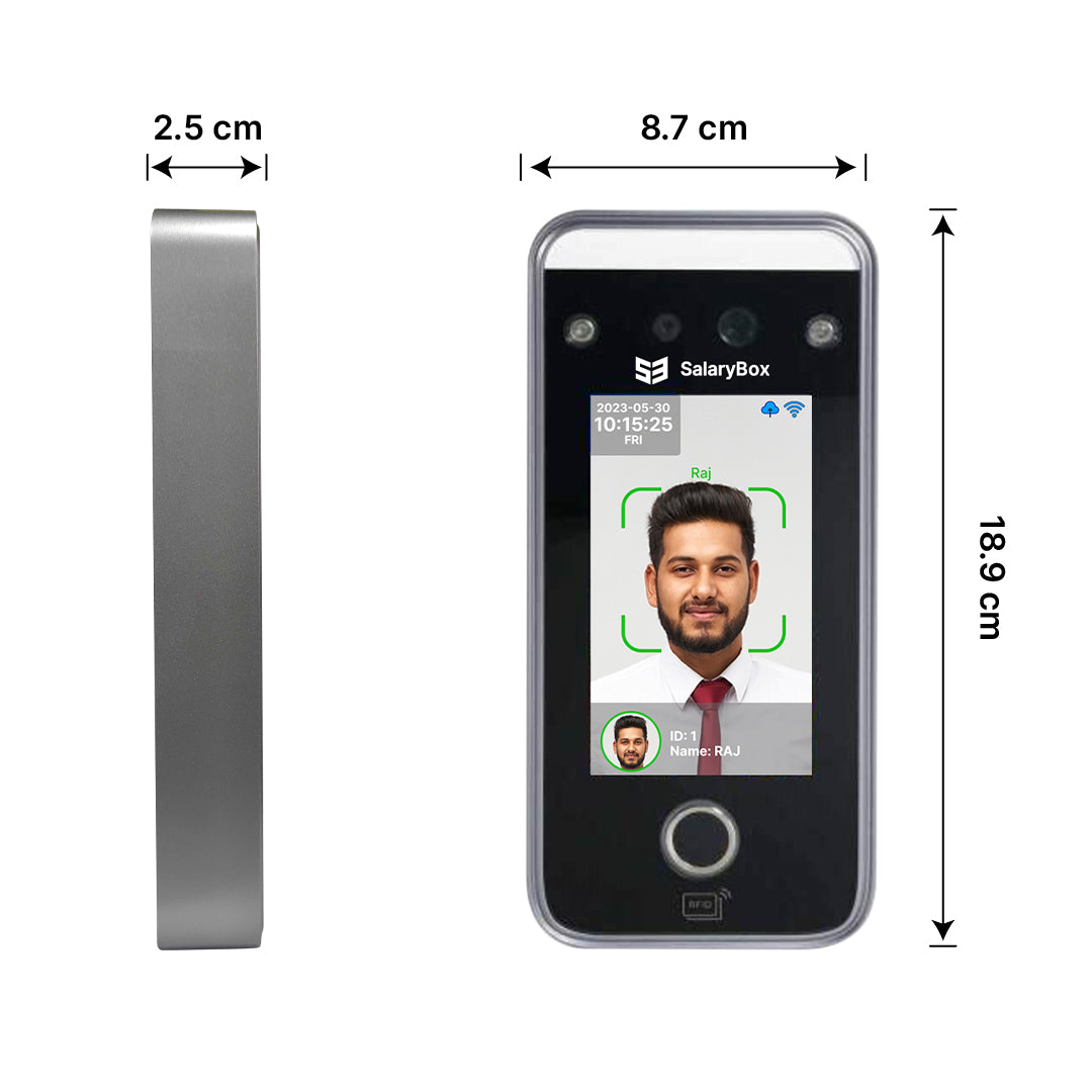 SalaryBox Delta - AI Fingerprint & Facial Recognition Biometric Attendance & Access Control Device with Wi-Fi, Touchscreen, LAN, Mobile App and Software