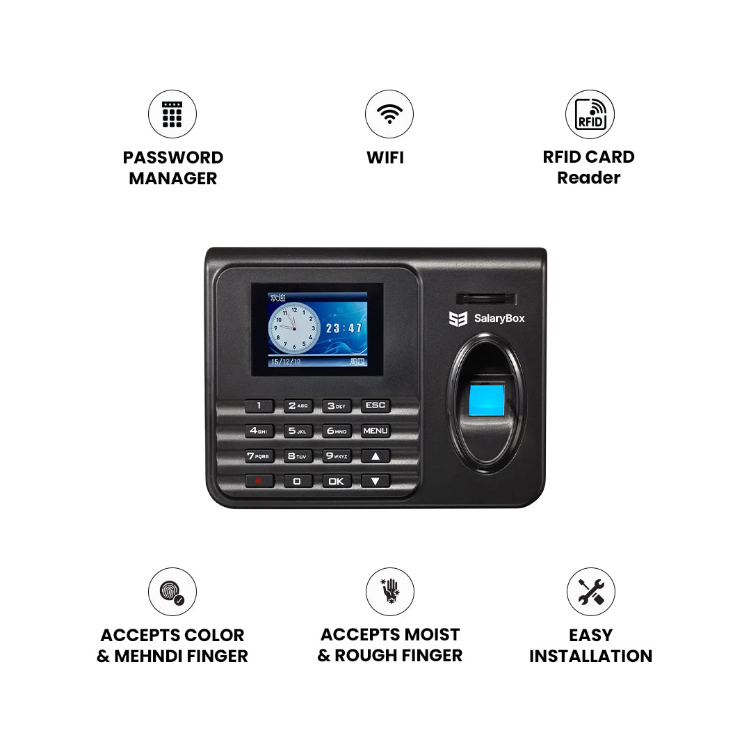 SalaryBox Alpha α - Fingerprint Attendance Machine with Inbuilt WiFi & Cloud Software